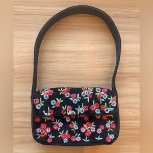 Anthropologie Black Floral Beaded Bag